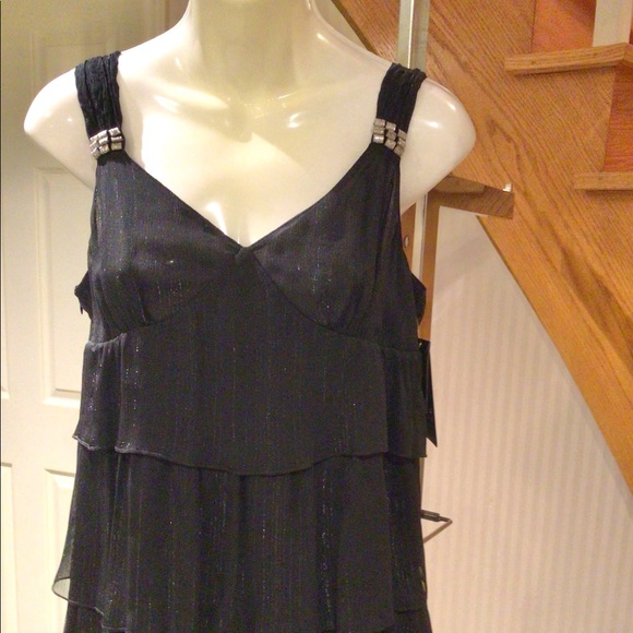 ⭐️HOST PICK⭐️NWT Black ruffled sheer layers top with rhinestones on fron… - Picture 2 of 6